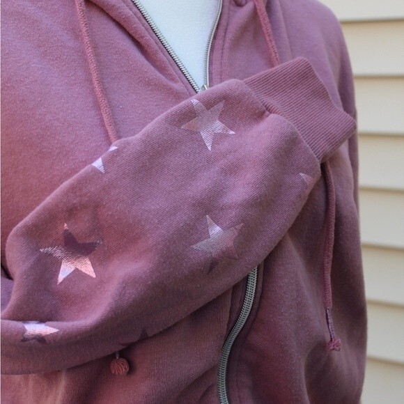 Forever 21 Women’s Hoodie Full Zip Metallic Stars Pink Sweater - Picture 1 of 9